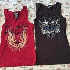 Y2K Harley Davidson Red and Black Tank Tops